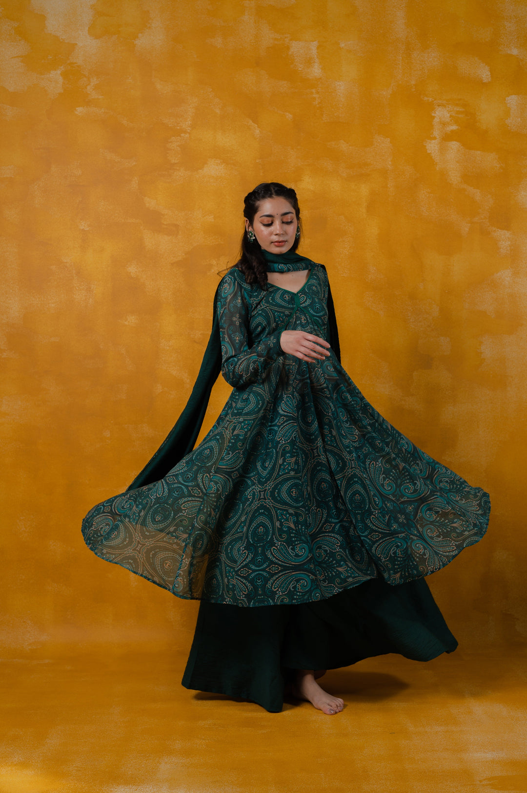 Paisley Teal Green Anarkali | Georgette Fabric with Dupatta