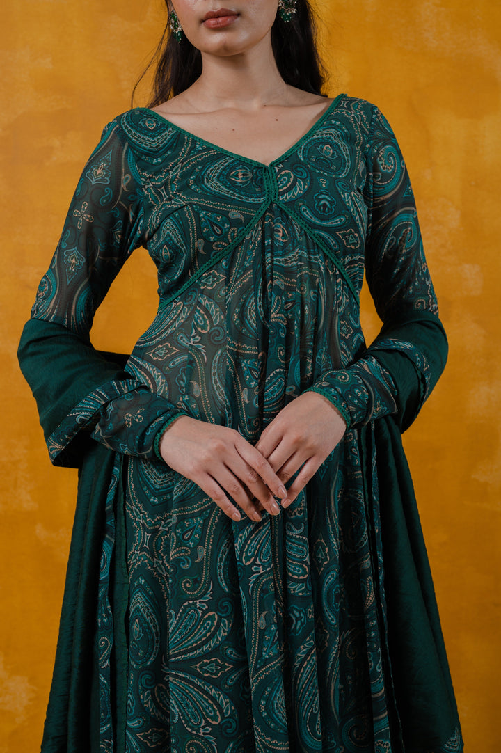 Paisley Teal Green Anarkali | Georgette Fabric with Dupatta