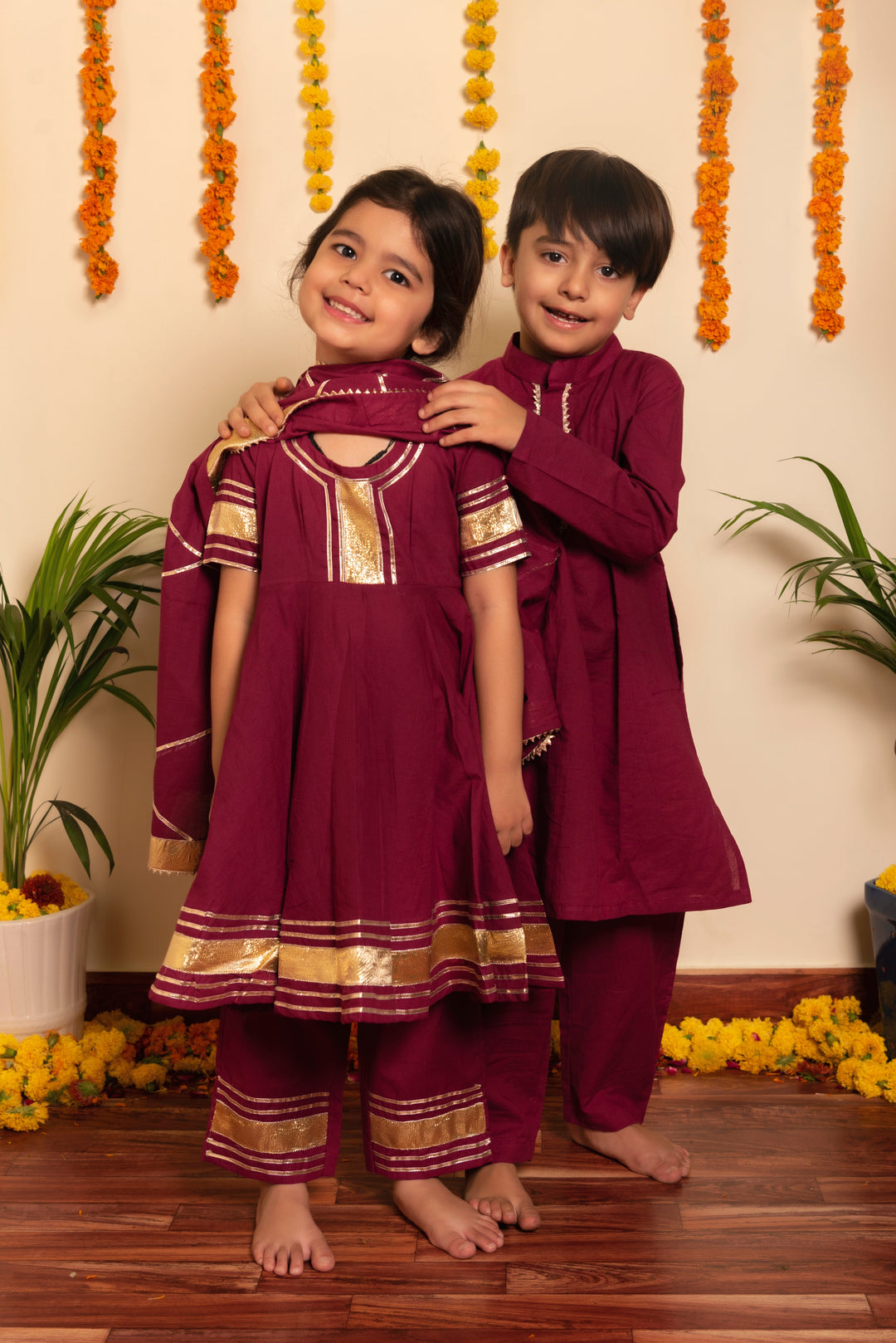 BACHPAN BURGUNDY ANARKALI SET - Pomcha Jaipur