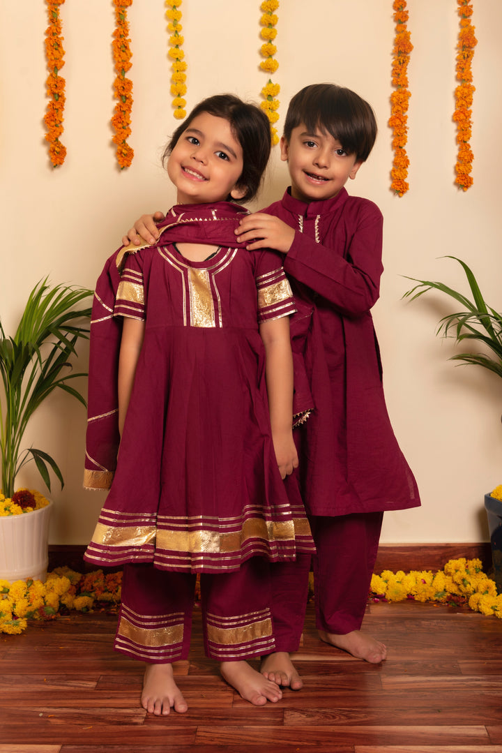 BACHPAN BURGUNDY ANARKALI SET - Pomcha Jaipur