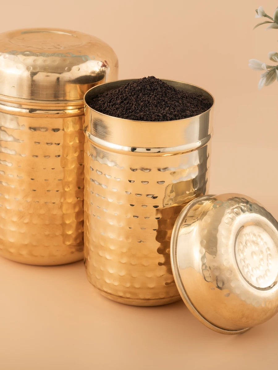 Kitchen Canister Set | 3 Pc Brass Airtight Storage  Tea Coffee Sugar