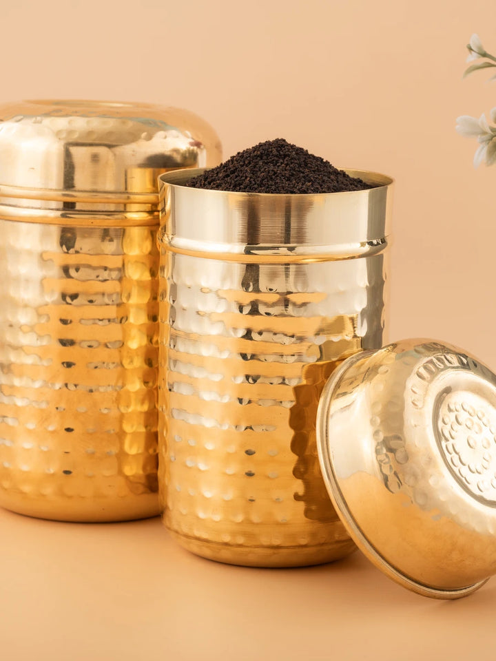 Kitchen Canister Set | 3 Pc Brass Airtight Storage  Tea Coffee Sugar
