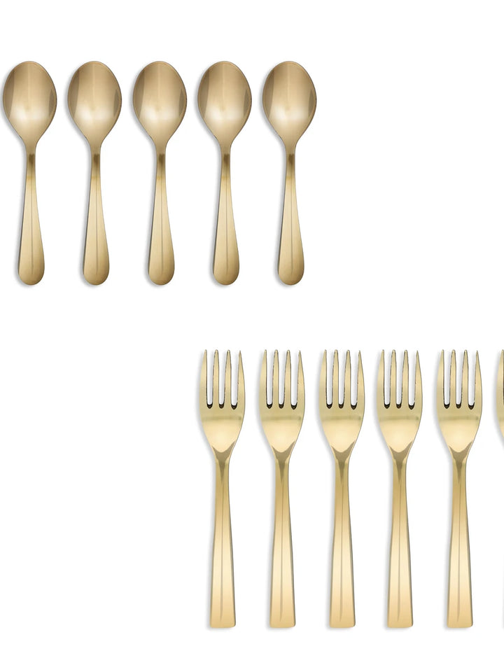 Kansa Glossy Spoon Fork Set | 6 Spoons & 6 Forks 18 cm Durable Cutlery
