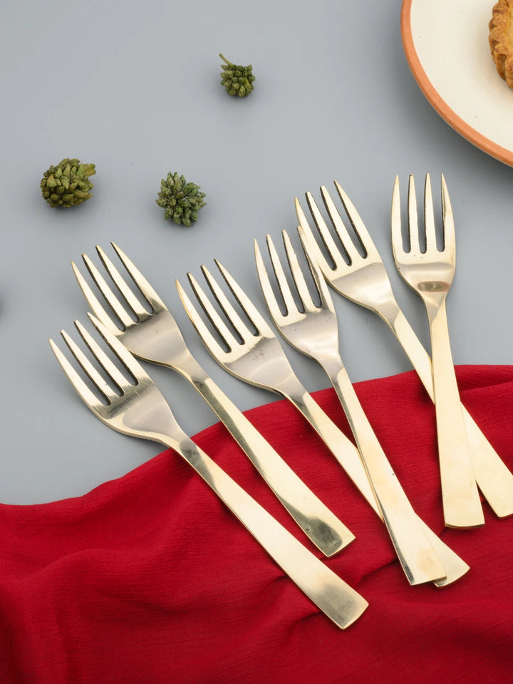 Traditional Kansa Fork Set 6PC | Glossy Finish for Dining