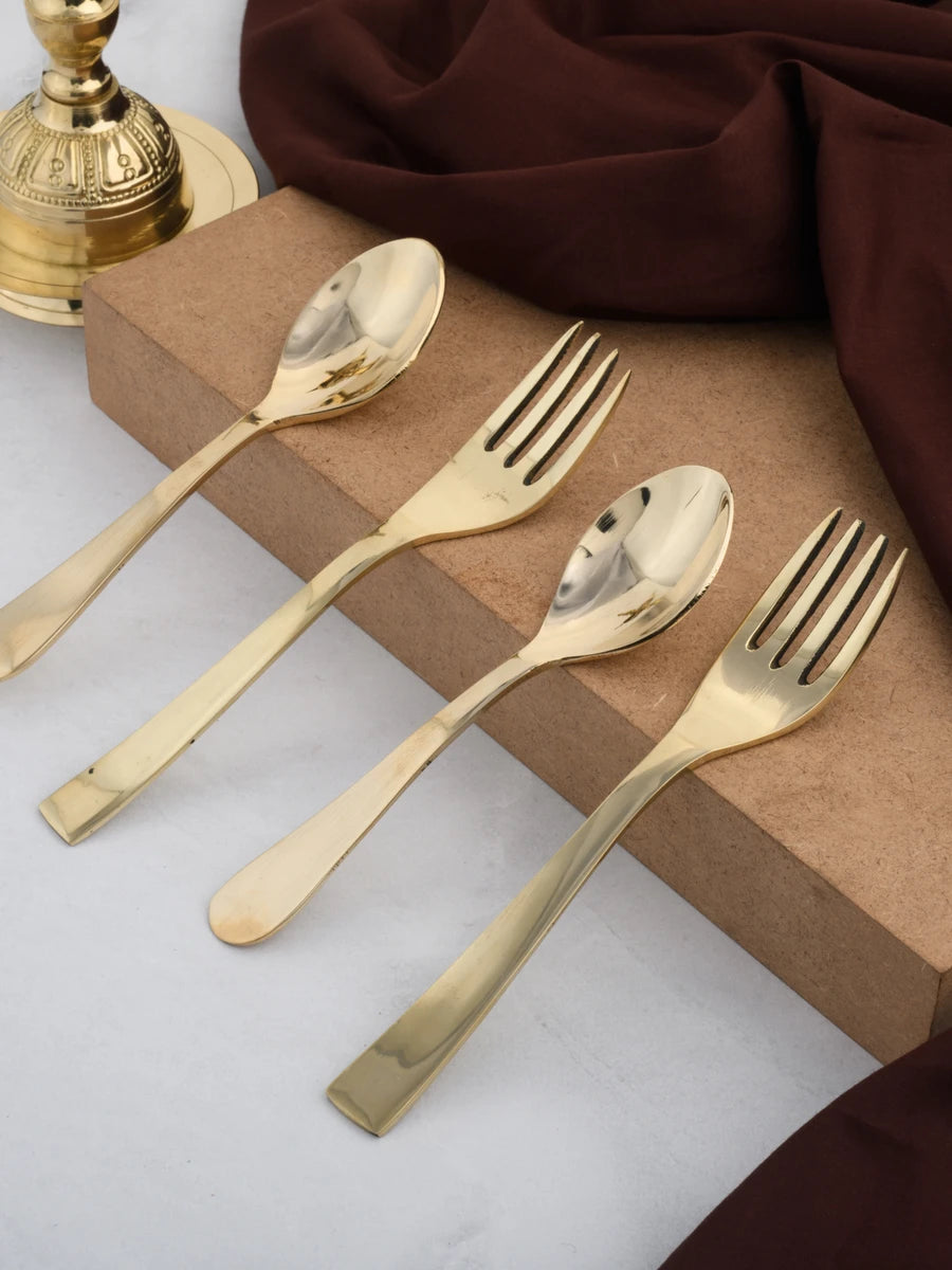 Kansa Glossy Spoon Fork Set | 6 Spoons & 6 Forks 18 cm Durable Cutlery