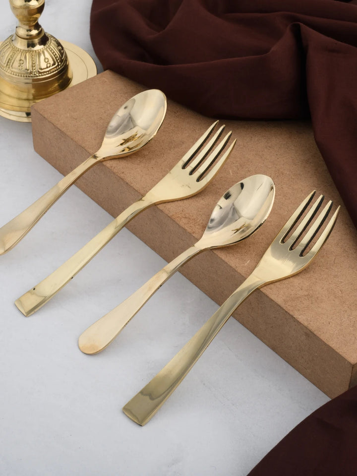 Kansa Glossy Spoon Fork Set | 6 Spoons & 6 Forks 18 cm Durable Cutlery