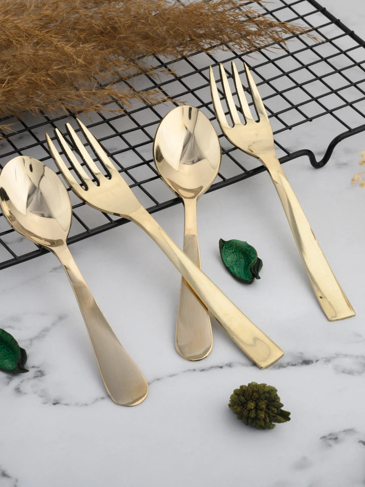 Kansa Glossy Spoon Fork Set | 6 Spoons & 6 Forks 18 cm Durable Cutlery