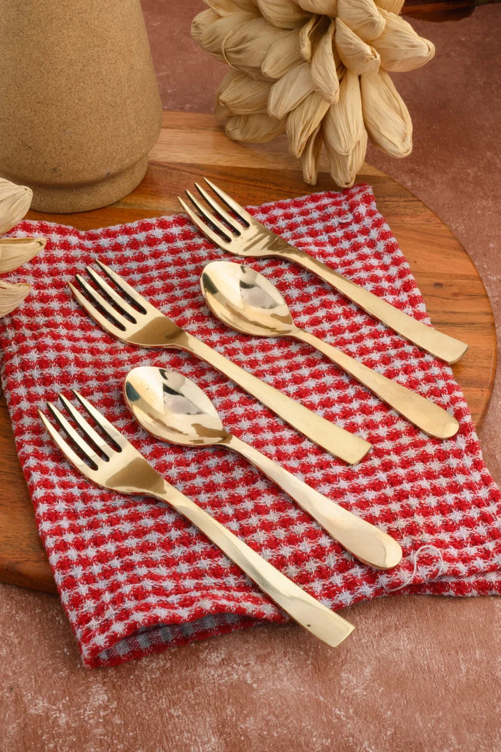 Kansa Glossy Spoon Fork Set | 6 Spoons & 6 Forks 18 cm Durable Cutlery