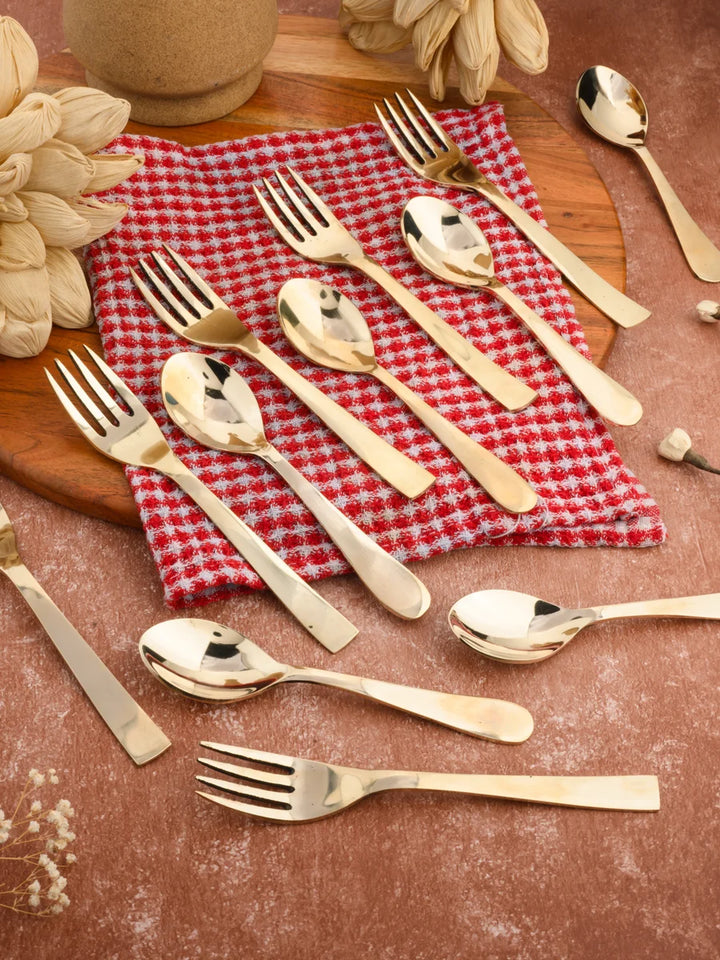 Kansa Glossy Spoon Fork Set | 6 Spoons & 6 Forks 18 cm Durable Cutlery