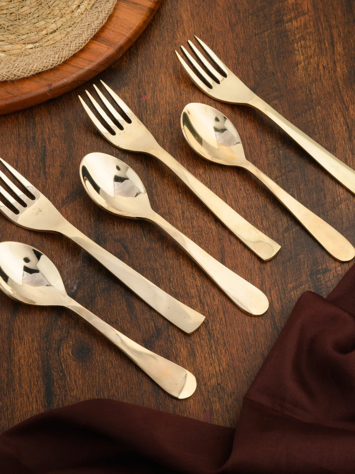 Kansa Glossy Spoon Fork Set | 6 Spoons & 6 Forks 18 cm Durable Cutlery