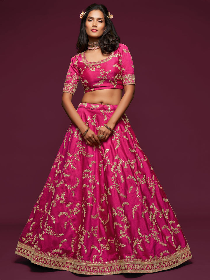Traditional pink lehenga dress with attached can-can inside