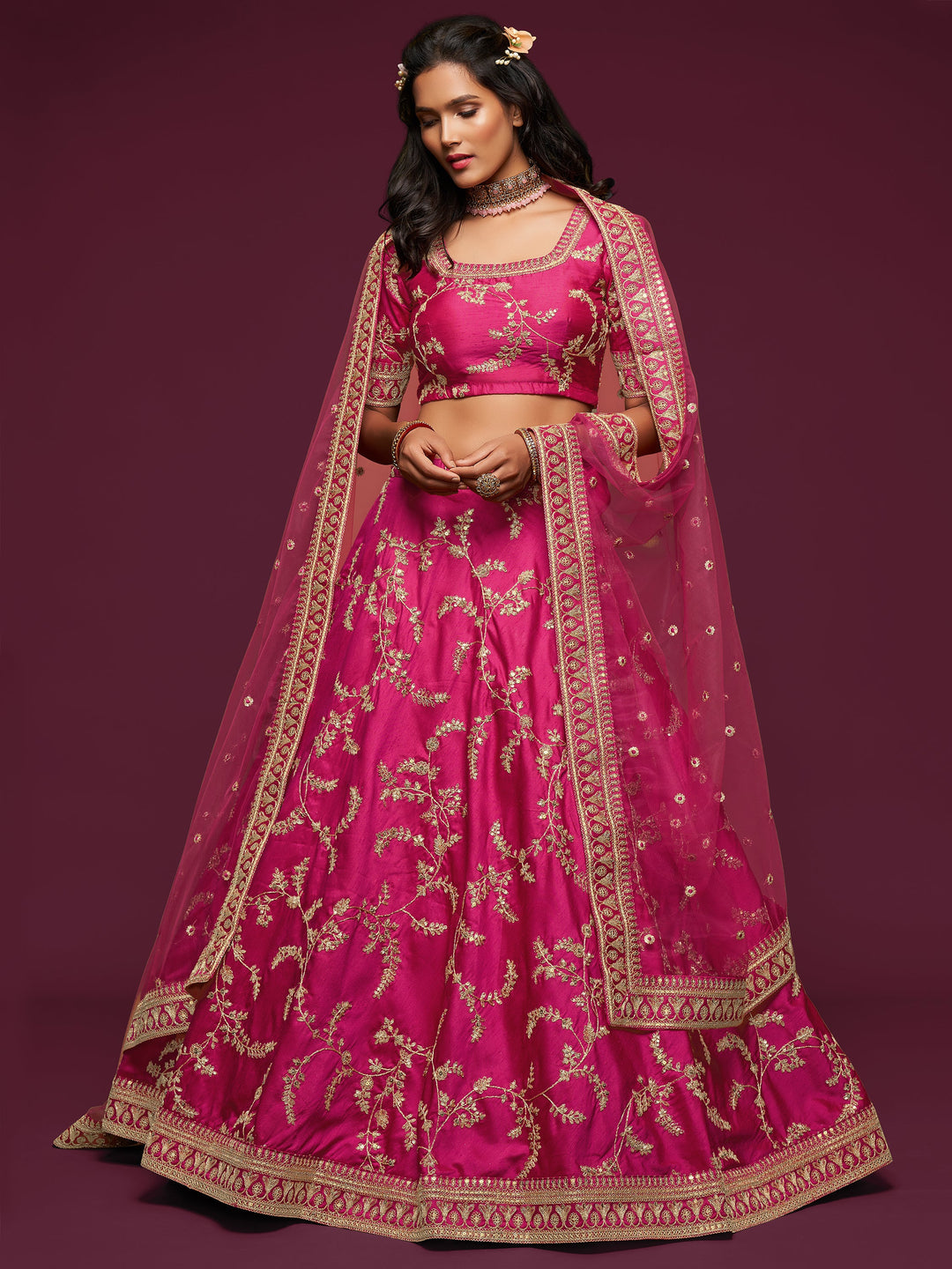 Pink party wear lehenga with sequin and dori embroidery work