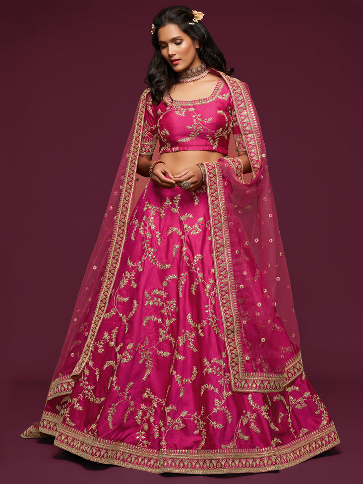 Pink party wear lehenga with sequin and dori embroidery work