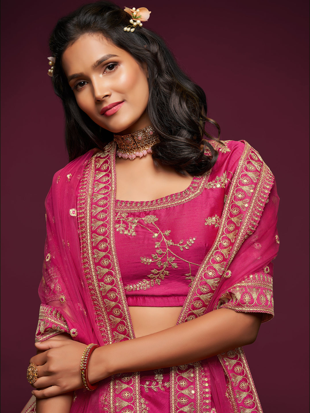 Designer pink lehenga for women with intricate embroidery work