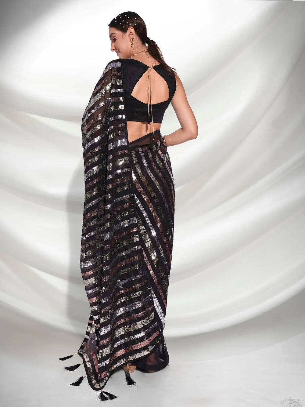 Designer Black Georgette Saree with Art Silk Blouse