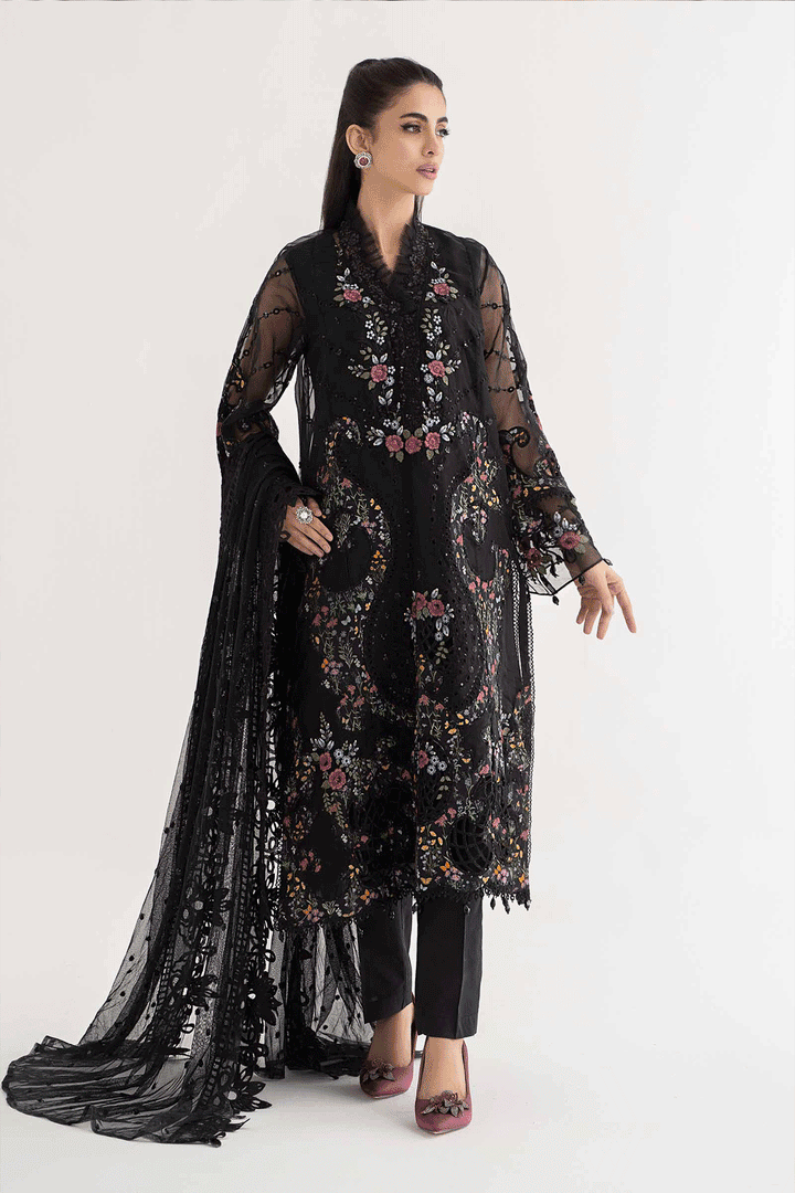 Designer Black Cotton Salwar Kameez | Heavy Net Dupatta for Festive Wear