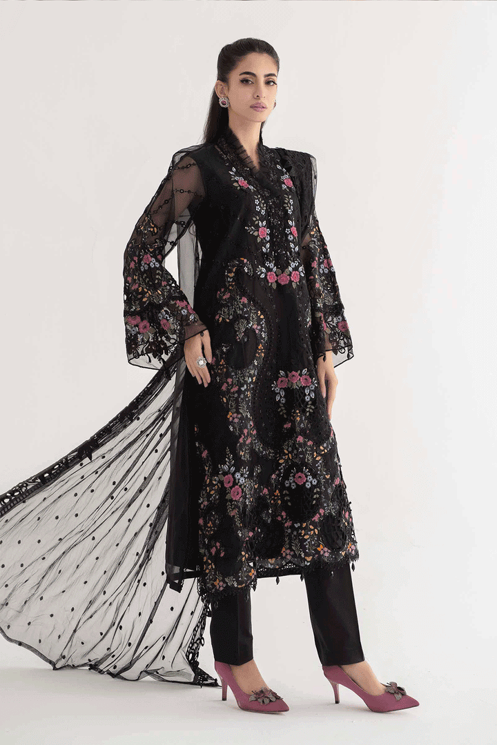 Designer Black Cotton Salwar Kameez | Heavy Net Dupatta for Festive Wear