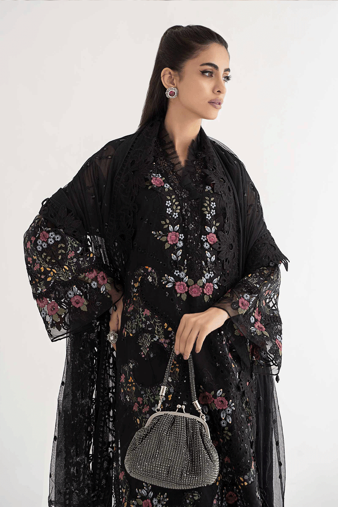Designer Black Cotton Salwar Kameez | Heavy Net Dupatta for Festive Wear