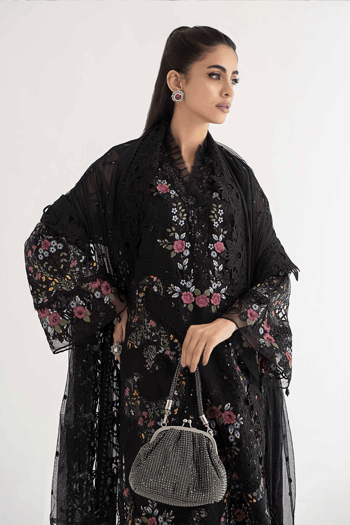 Designer Black Cotton Salwar Kameez | Heavy Net Dupatta for Festive Wear