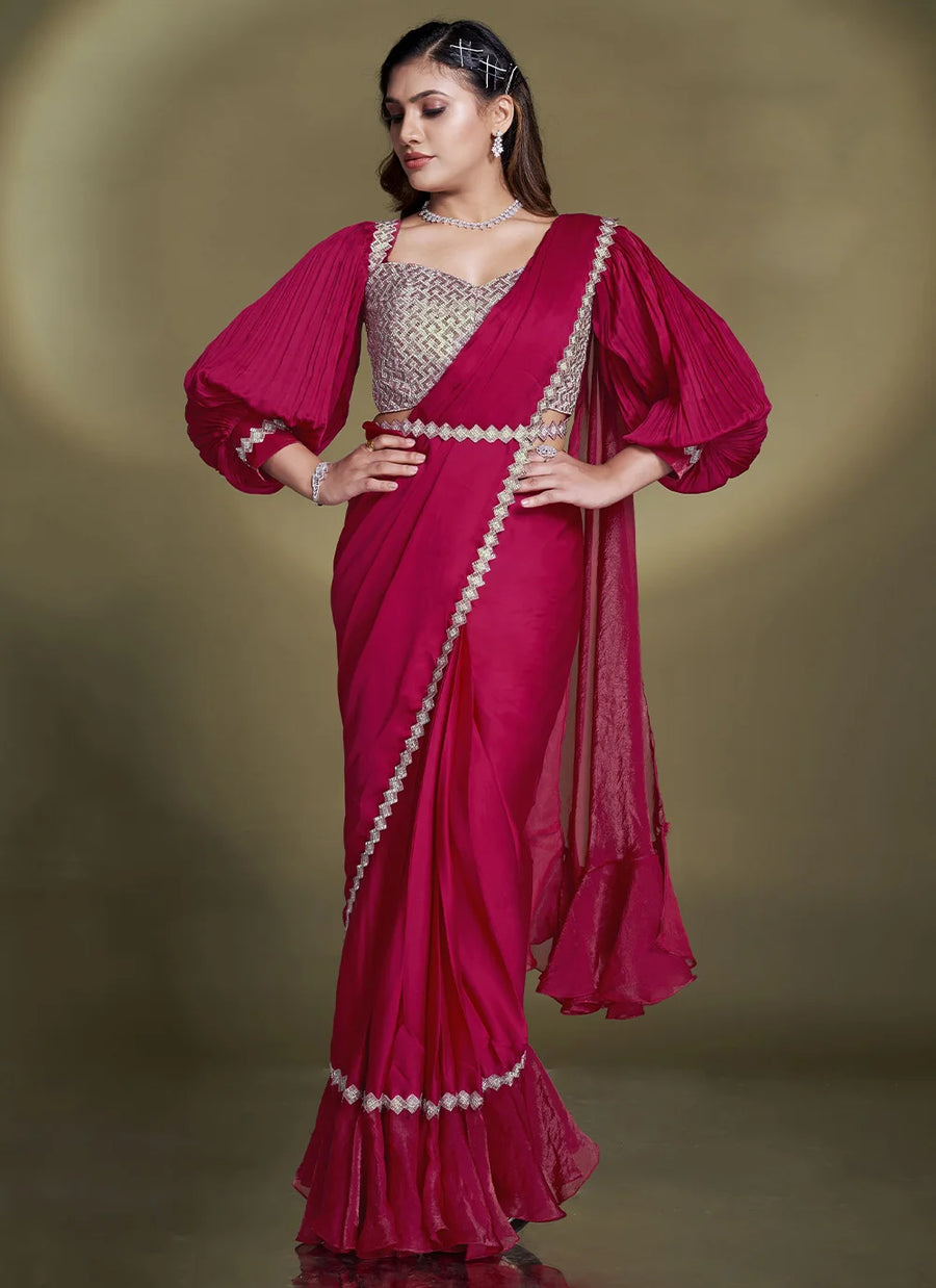 Designer Bright Pink Saree Silverbin
