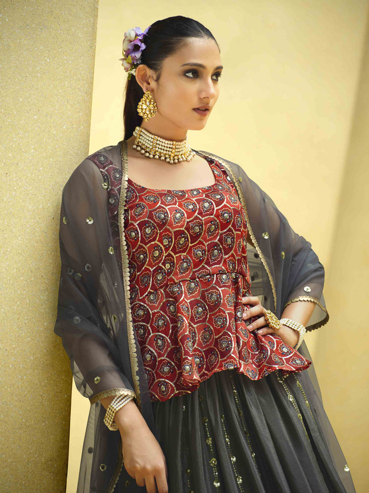 Designer Printed Art Silk Lehenga with Sequins Embroidery – SilverBin

