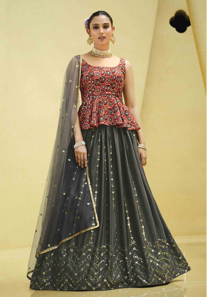 Designer Printed Art Silk Lehenga with Sequins Embroidery – SilverBin


