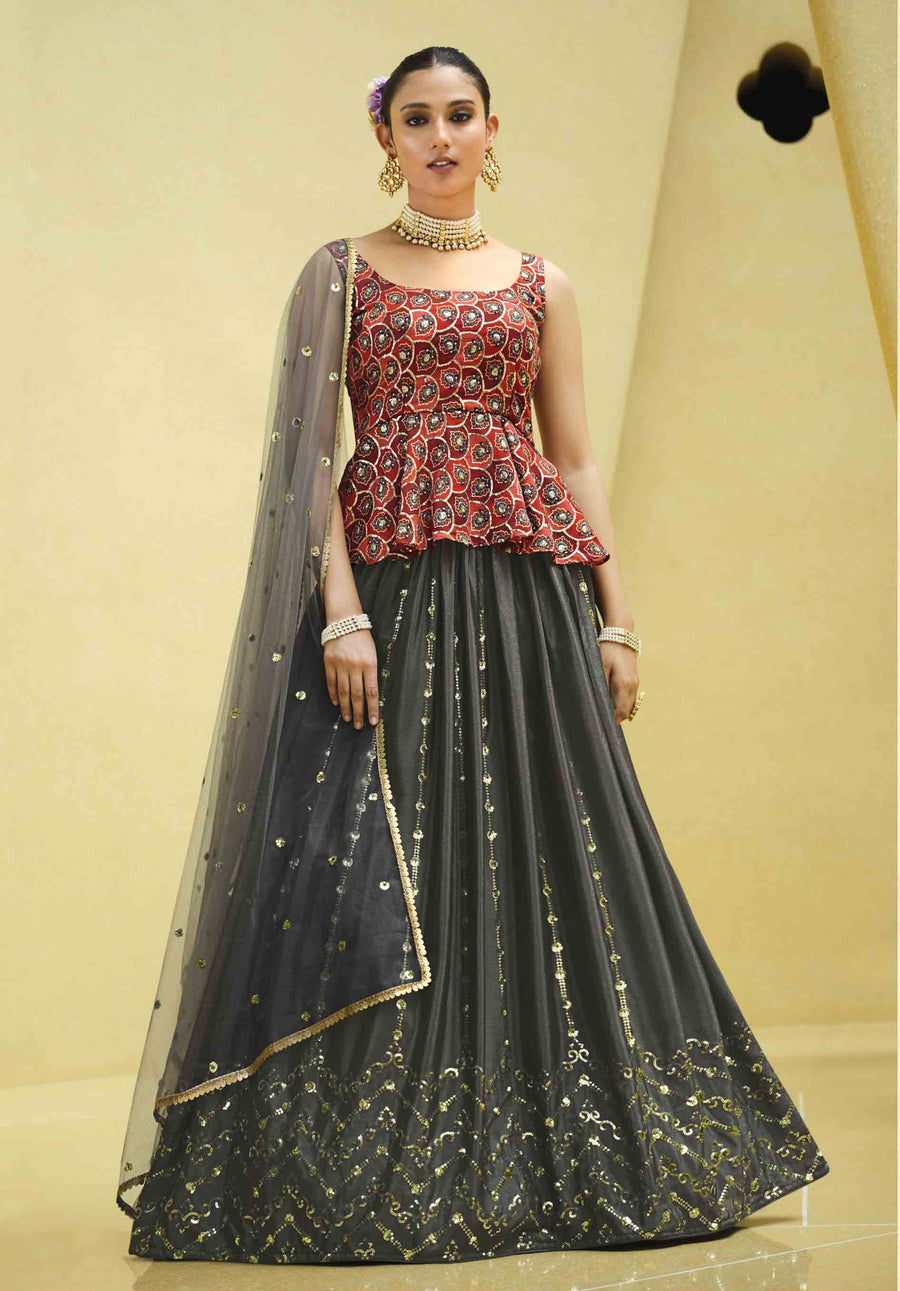 Designer Printed Art Silk Lehenga with Sequins Embroidery – SilverBin


