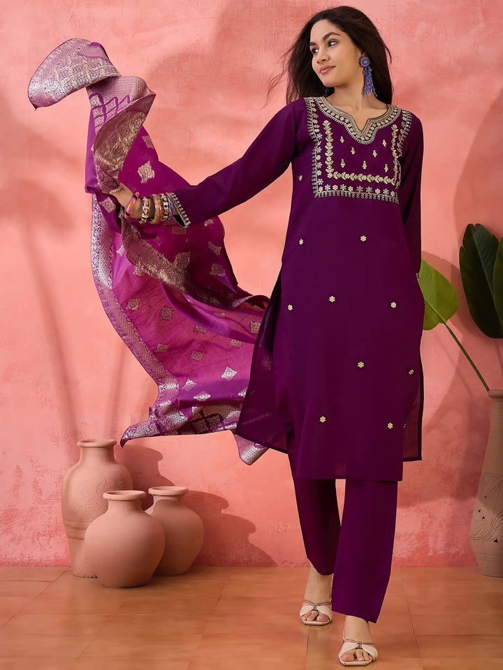 Designer Purple Suit with Jacquard Dupatta