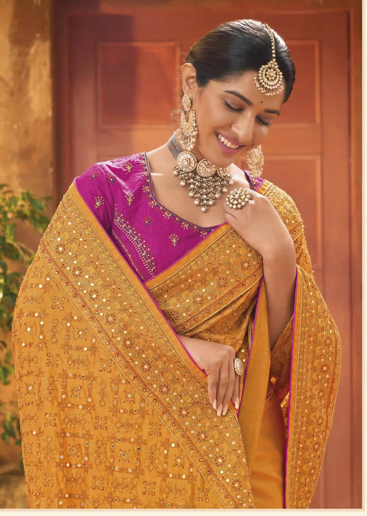 Designer Yellow Banarasi Silk Saree  