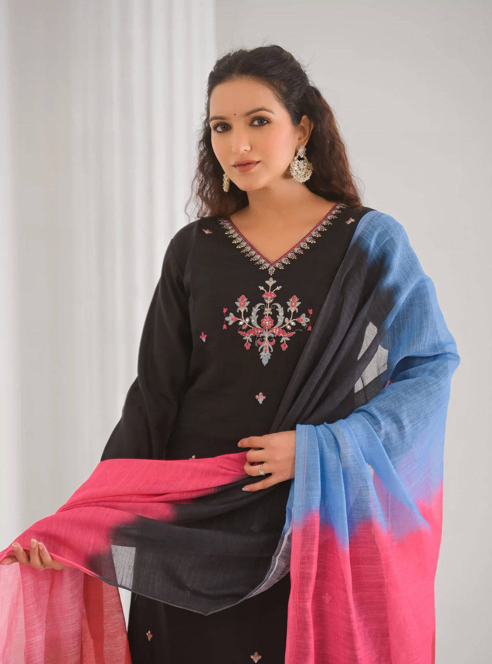 Designer black Chanderi salwar suit front view