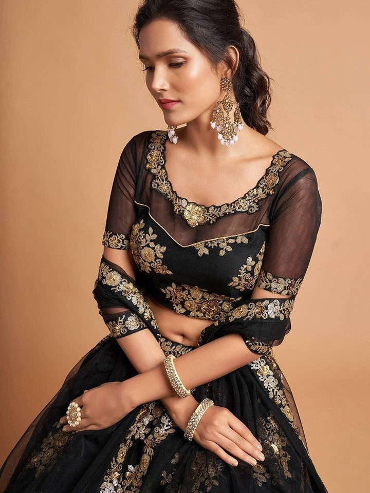 Designer black lehenga with intricate zari work