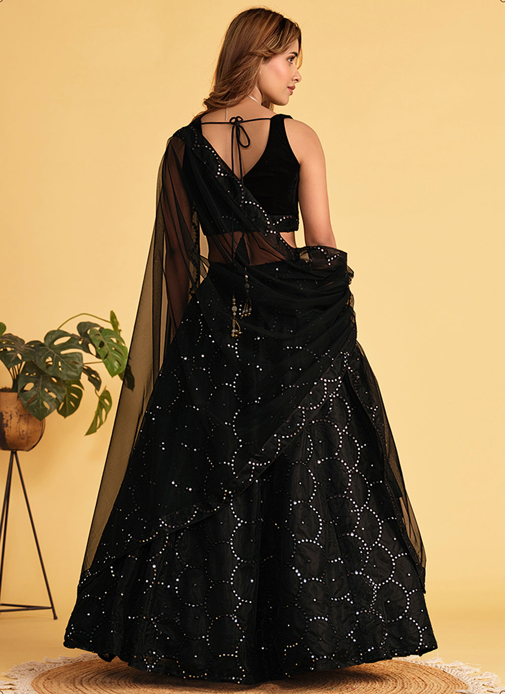 Designer black velvet lehenga choli with dupatta