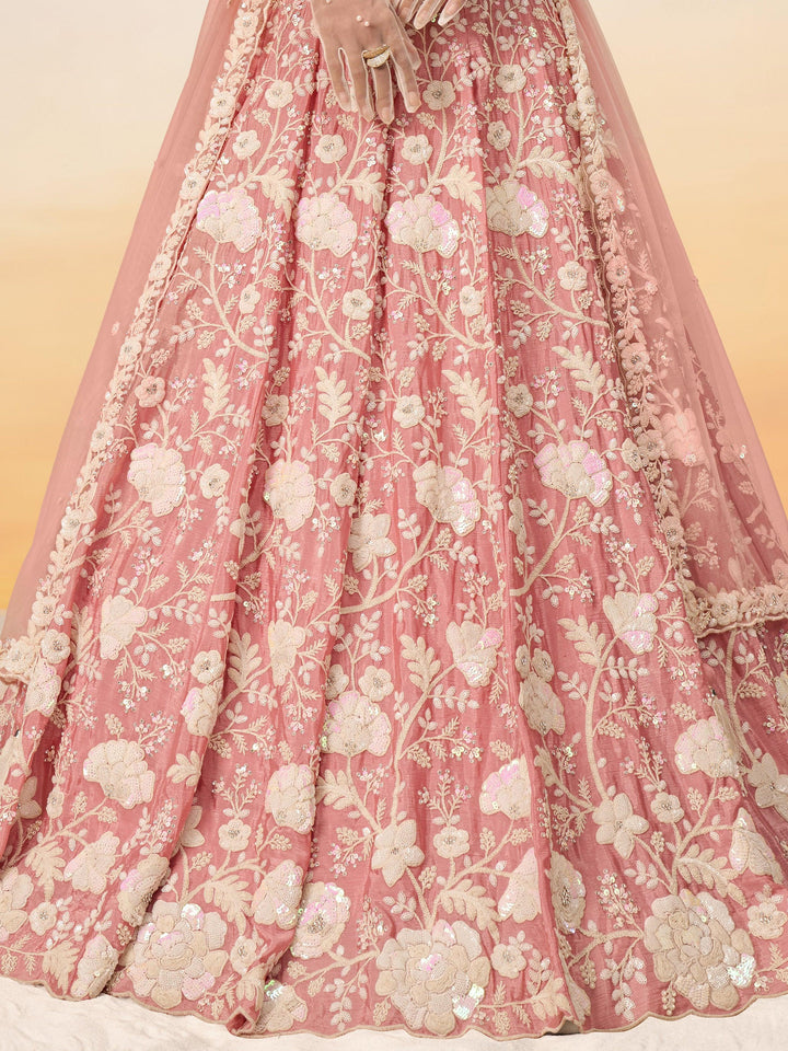 Designer peach lehenga with shimmering sequins