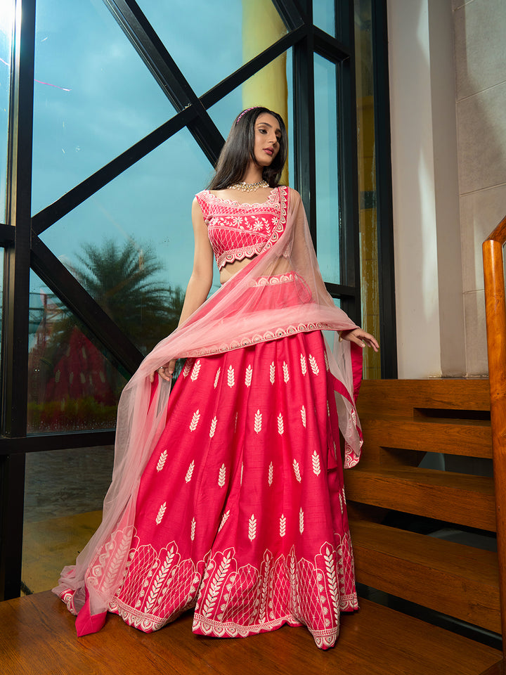 Designer pink lehenga with embroidered blouse