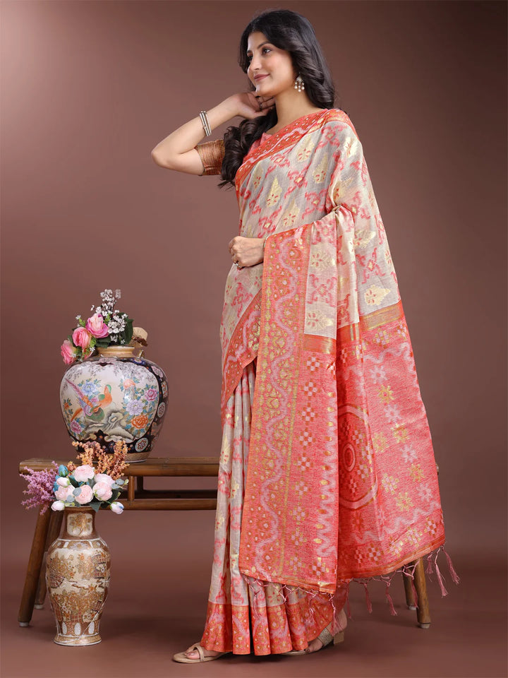Designer pink saree in soft Jacquard weave

