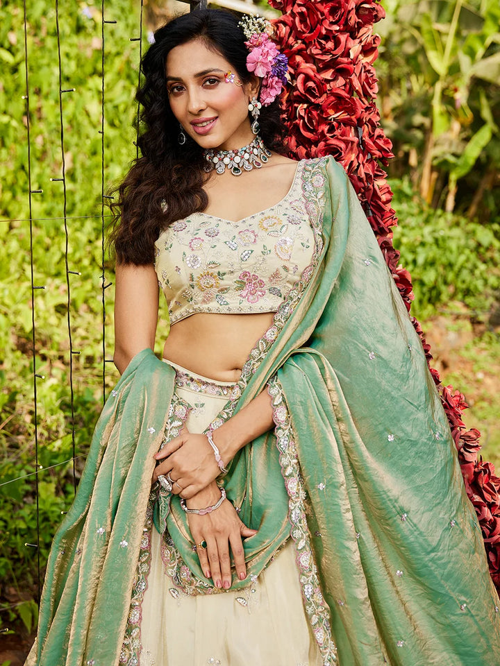 Designer pista green lehenga for women