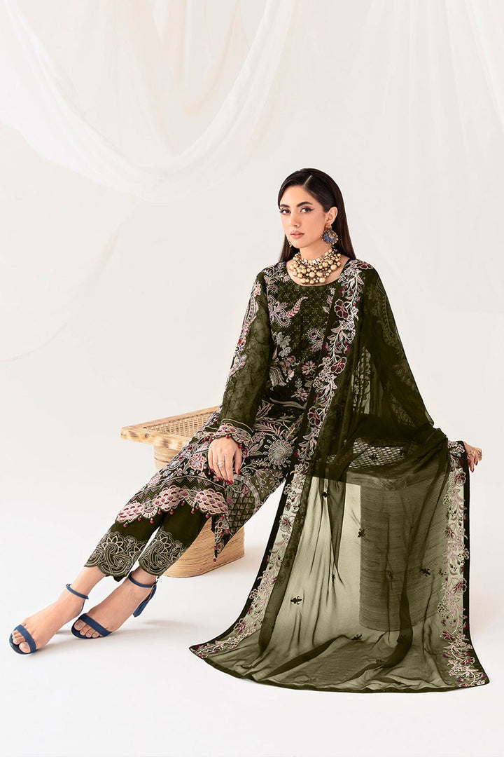 Stylish Mehendi Georgette Salwar Suit | Completed with Diamond Work