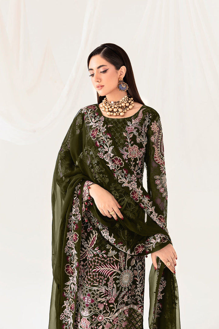 Stylish Mehendi Georgette Salwar Suit | Completed with Diamond Work