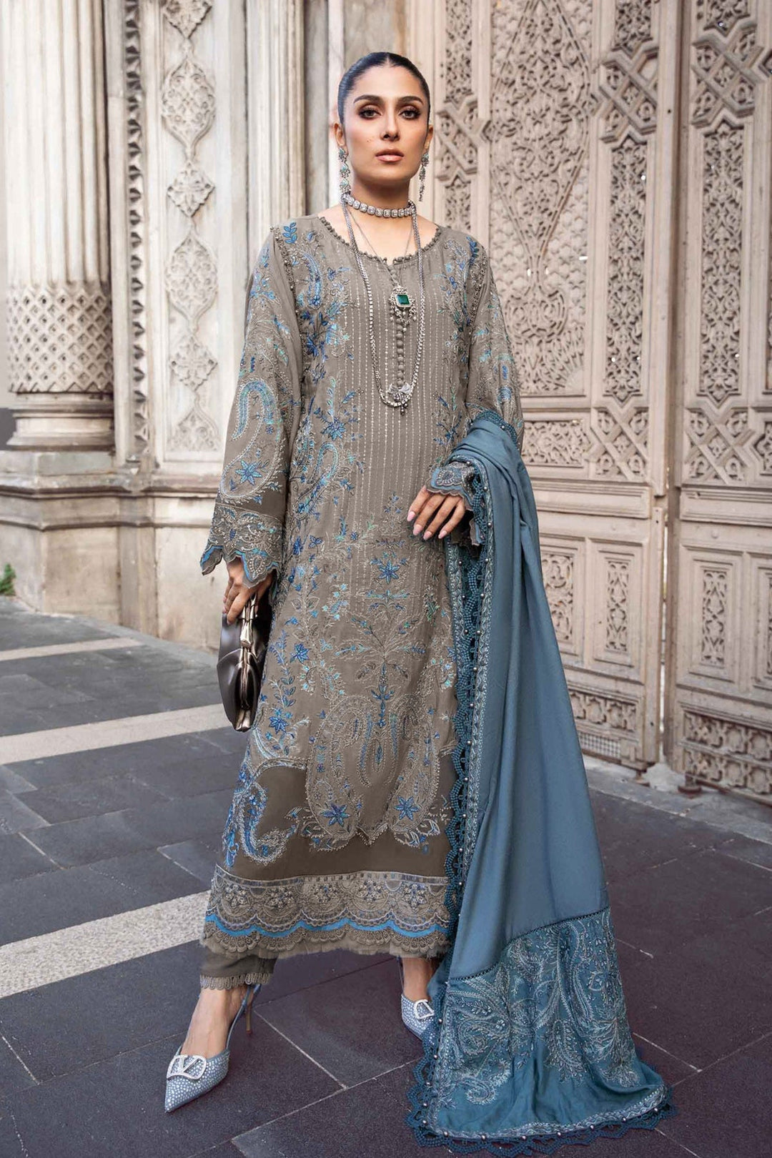 Elegant Dusty Brown Organza Suit | Graceful Salwar Kameez with Dupatta
