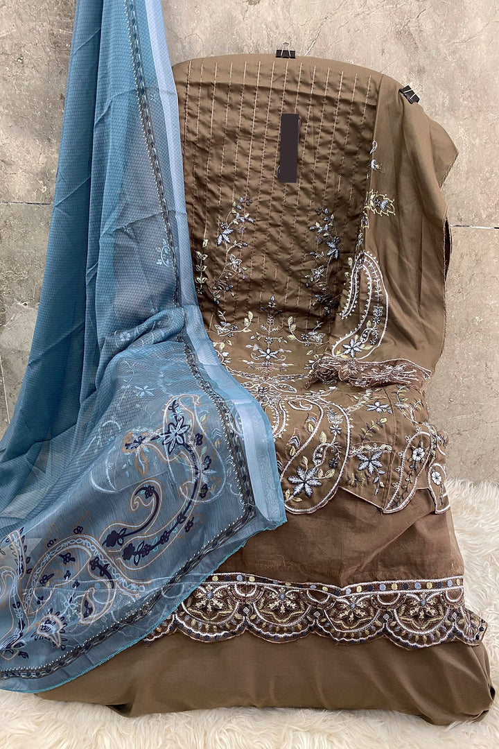 Elegant Dusty Brown Organza Suit | Graceful Salwar Kameez with Dupatta