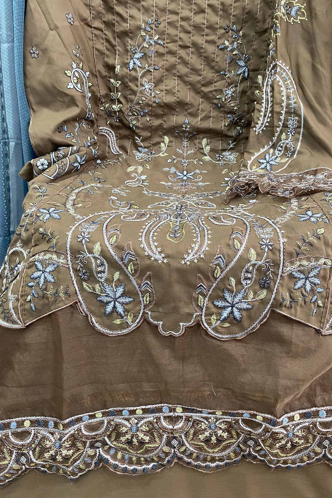 Elegant Dusty Brown Organza Suit | Graceful Salwar Kameez with Dupatta