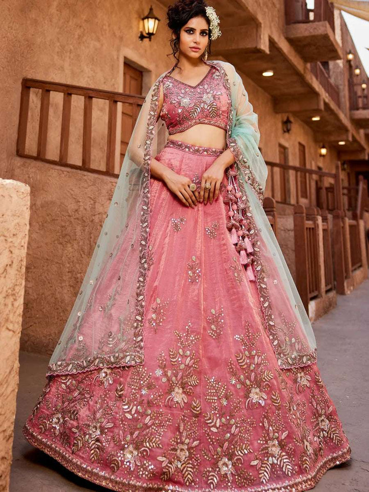 Dusty pink lehenga with bead embellishments