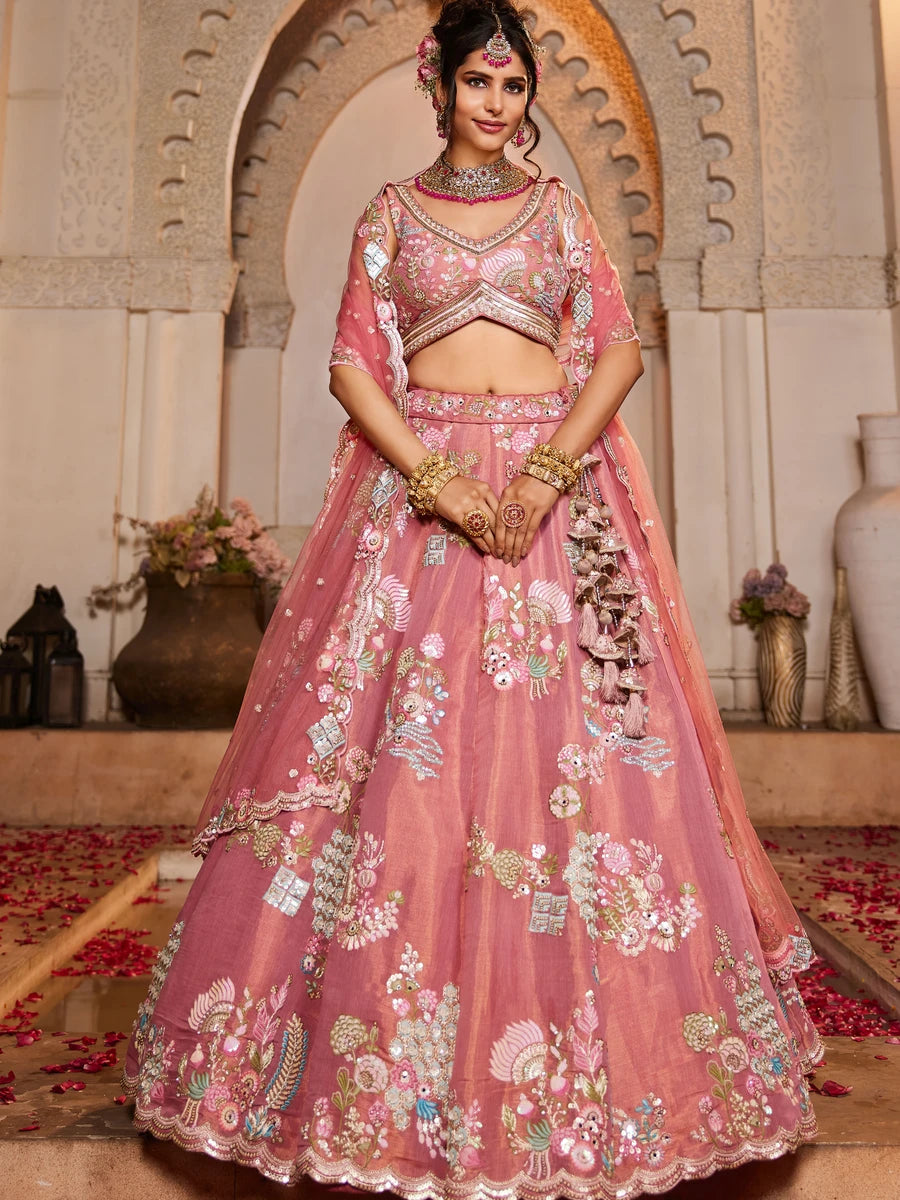Dusty pink net lehenga with stones