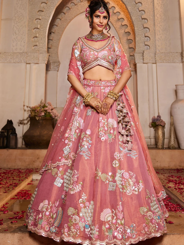Dusty pink net lehenga with stones