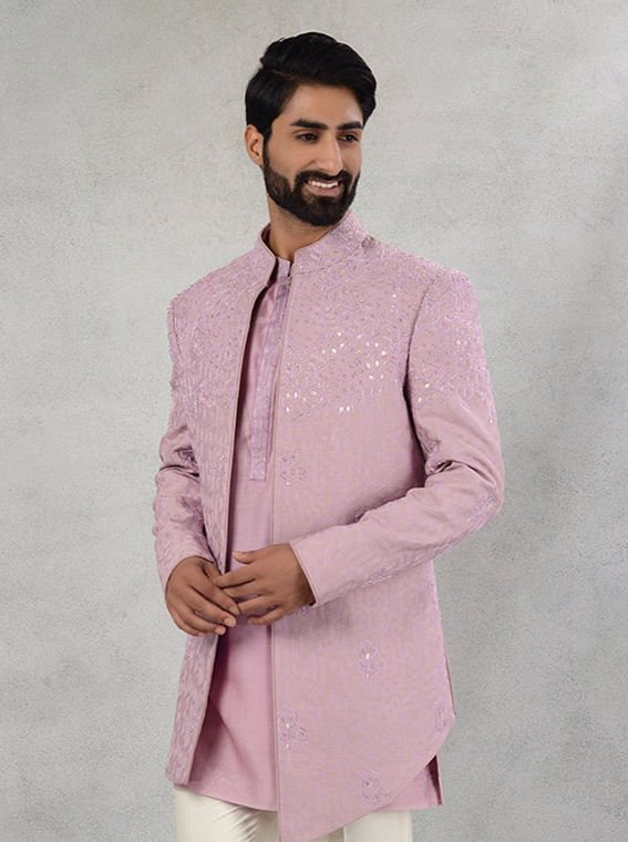 Trendy Pink Jacquard Indo Western Outfit | Unique Men's Wear