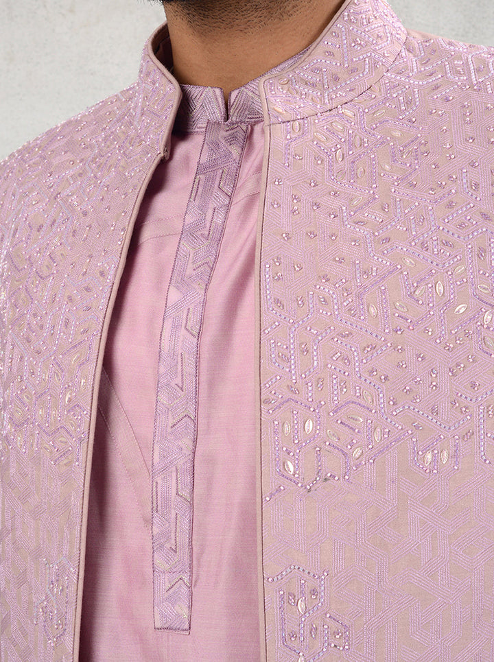 Indowestern Pink Silk Jacquard Dress, Perfect for Engagement and Wedding