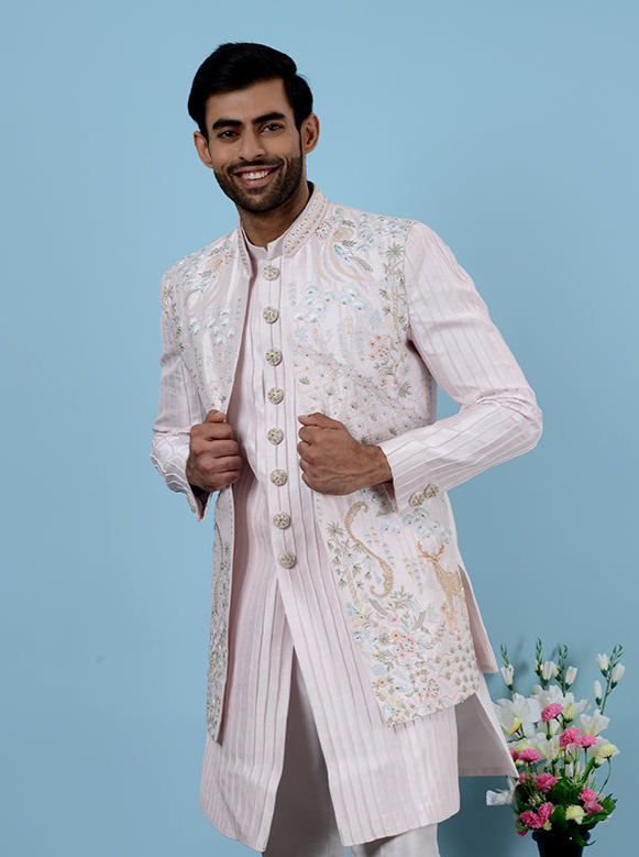 Pink Silk Blend Indo Western | Resham and Bead Work for Special Events