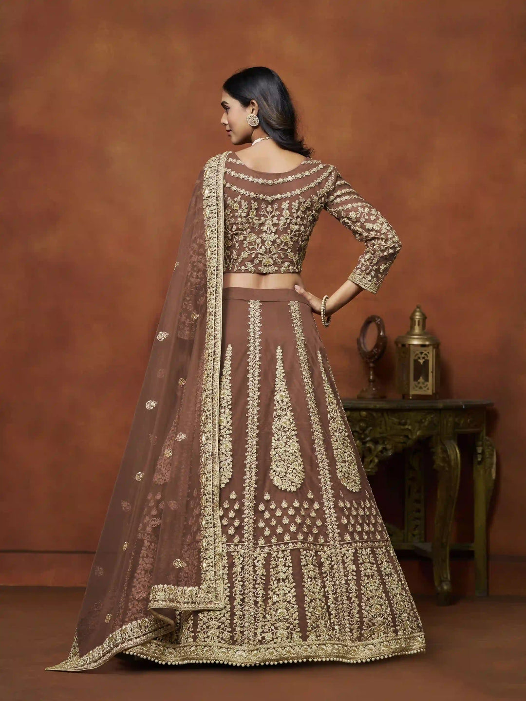 Elegant Brown Net Lehenga for Wedding Events | SilverBin

