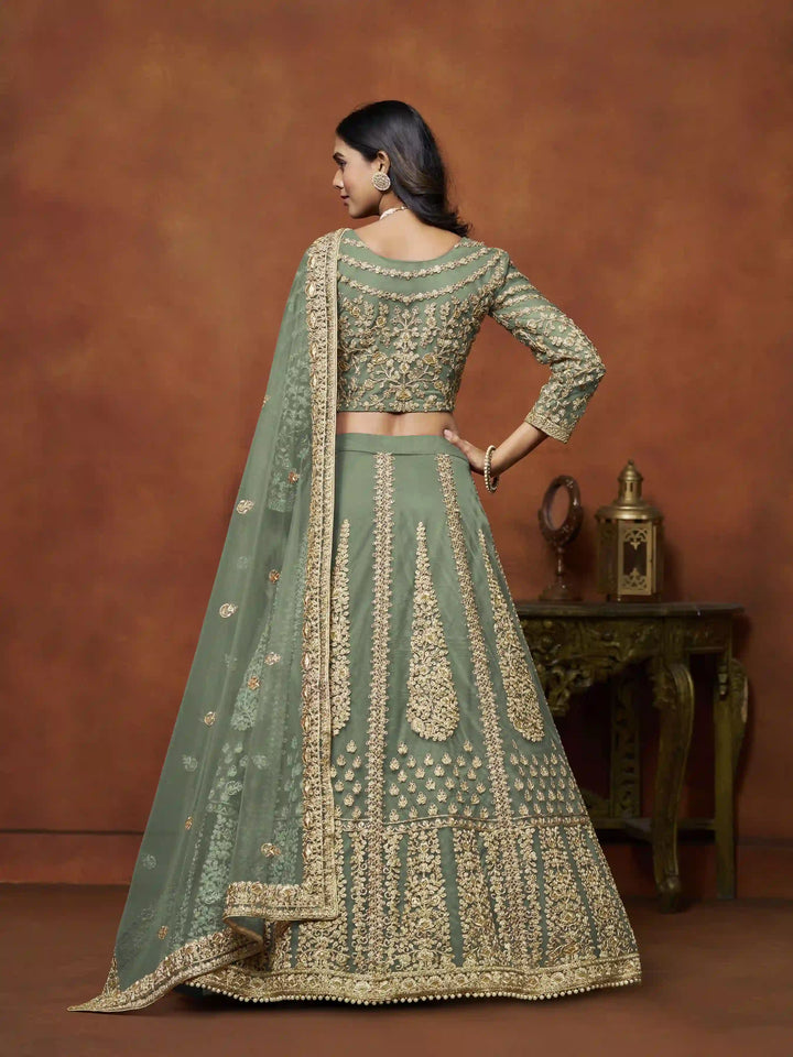 Elegant Green Net Lehenga for Wedding Events | SilverBin
