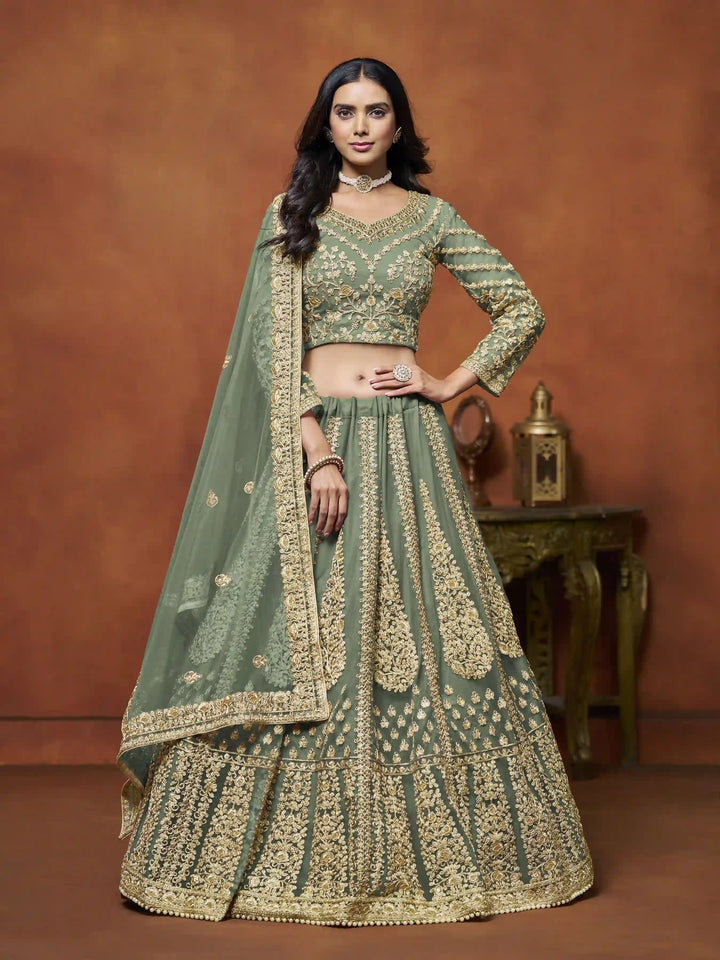 Elegant Green Net Lehenga for Wedding Events | SilverBin

